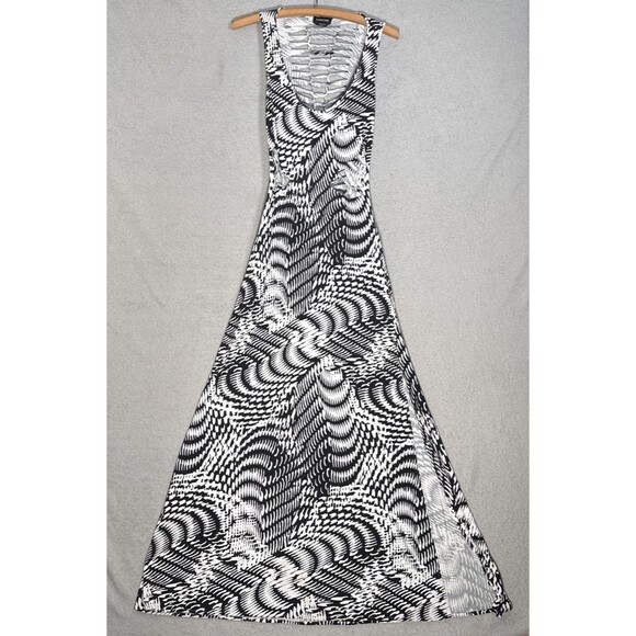 Bebe Maxi Dress Women Size S Black White  Abstract Print Cut Out Ladder Back Y2K - Picture 1 of 16
